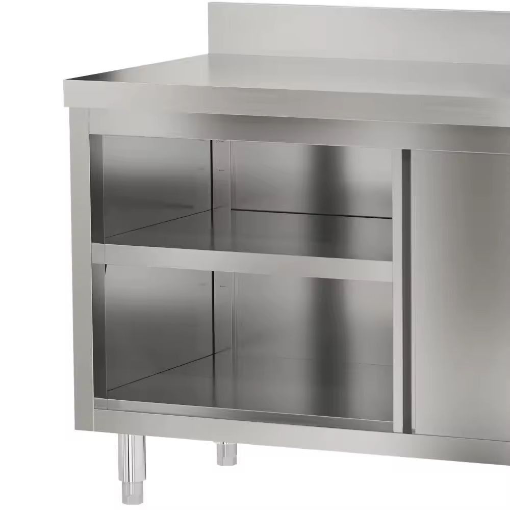 Commercial Stainless Steel  Cabinet  with Open Shelves- Durable and Organized Storage Solution for Professional Spaces